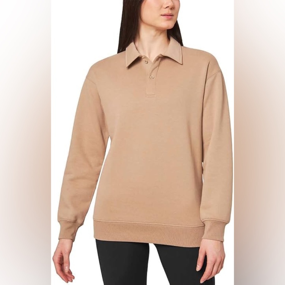 NWT Mondetta Tan Long Sleeve Polo Sweatshirt L